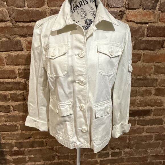 J. Crew Downtown Field Waxed Field Jacket, Cream, Size L Button Up Pockets - Picture 2 of 11